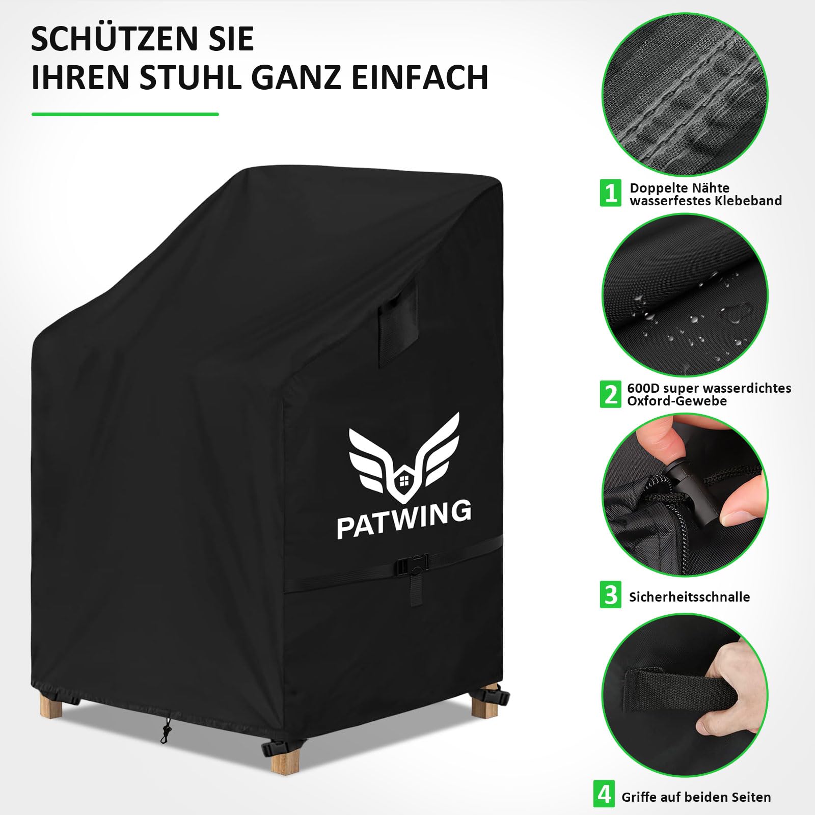 Copri Sedie Esterno, 600D Oxford Copertura per sedie da giardin, Impermeabile anti-UV, Mobili Da Giardino Coprisedie da Esterno, per sedie da giardino e balcone impilabili (70x70x85/125cm)
