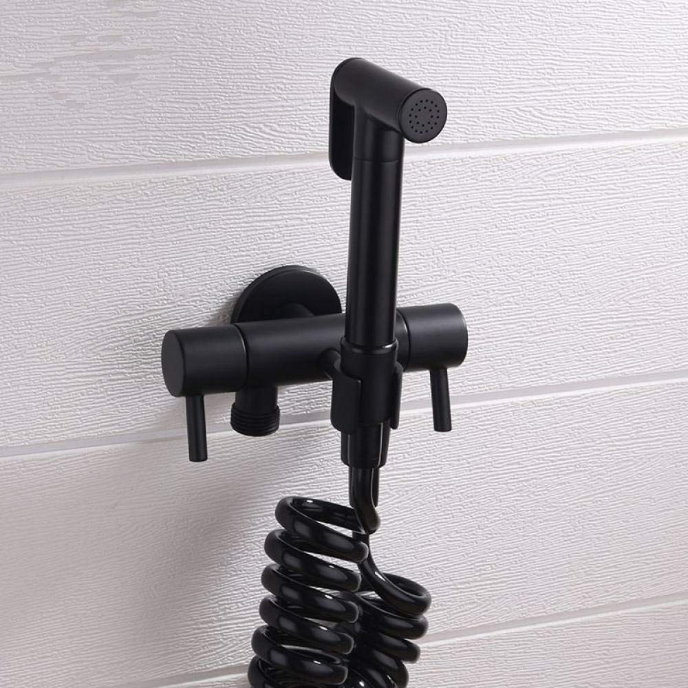 Kit spruzzatore for WC manuale, rubinetto a testa tonda for montaggio a parete nero, lava pannolini for pannolini Spruzzatore for doccia portatile Spray in acciaio inossidabile for l'igiene personale