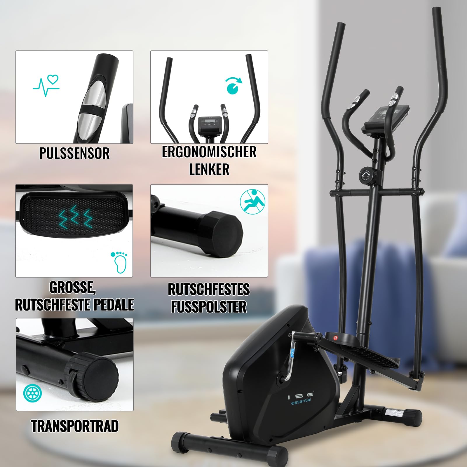 ISE Orbitrek o długości kroku 28 cm do domu, ultralekki trenażer eliptyczny z 8-stopniowym oporem, magnetyczny trener eliptyczny, składany z monitorem LCD, czujnikami tętna