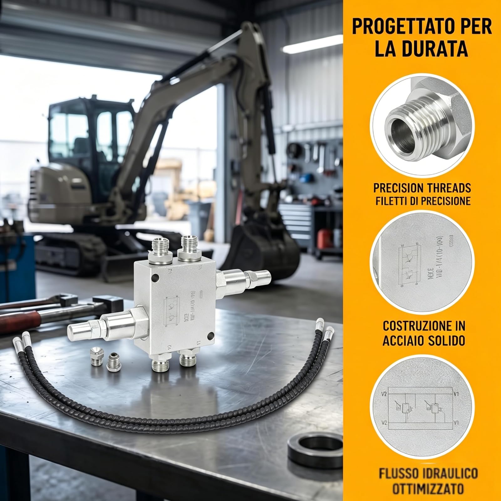 Kit Valvola di Smorzamento per Miniescavatore, Ricambi, Accessorio, Tubo Idraulico da 1/4", Accessorio Robusto