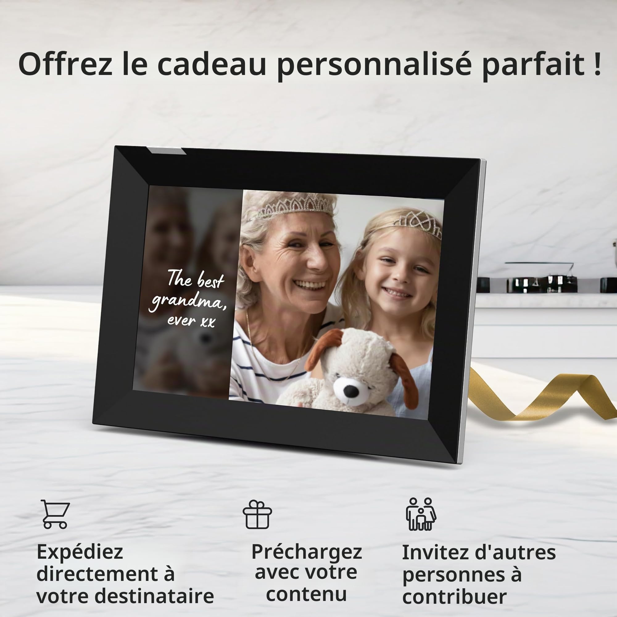 Nixplay 10,1 Pouces Cadre Photo numérique Intelligent WiFi écran Tactile (W10K), Noir-Argent, Partagez instantanément des Clips vidéo et Photos par e-Mail ou Via l'application Mobile