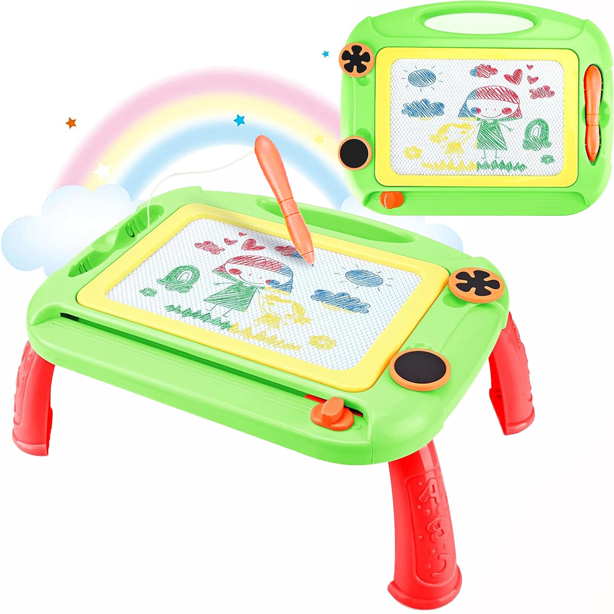 Smasiagon Lavagna Magnetica per Bambini, Tavola da Disegno Cancellabile Lavagnetta Magica con Gambe Stabili, Portatile Giocattoli Educativi, Regalo per Bambino 1 2 3 Anni (Verde