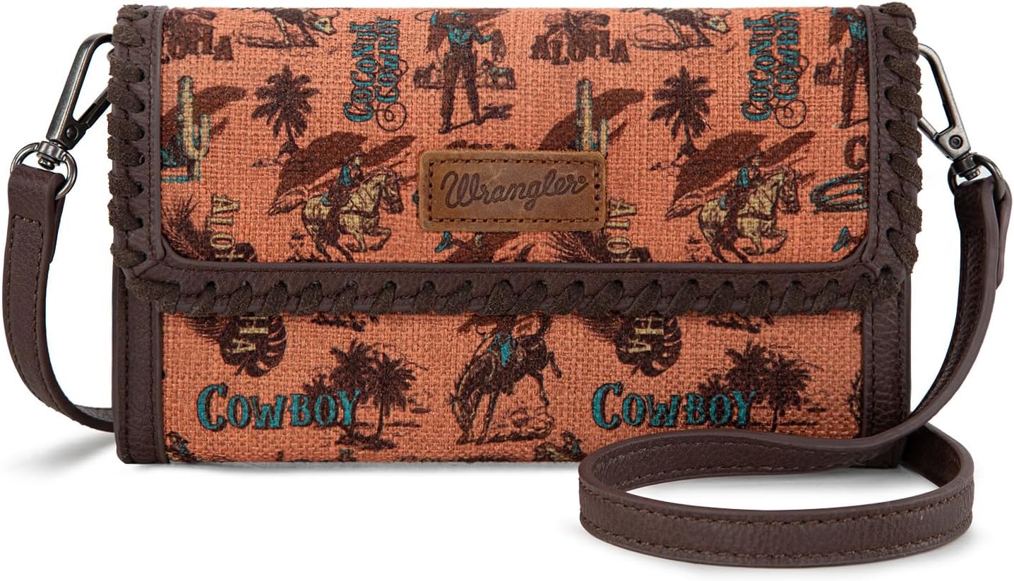 Wrangler Cowboy Print Small Crossbody Bags for Women Western Wristlet Wallet