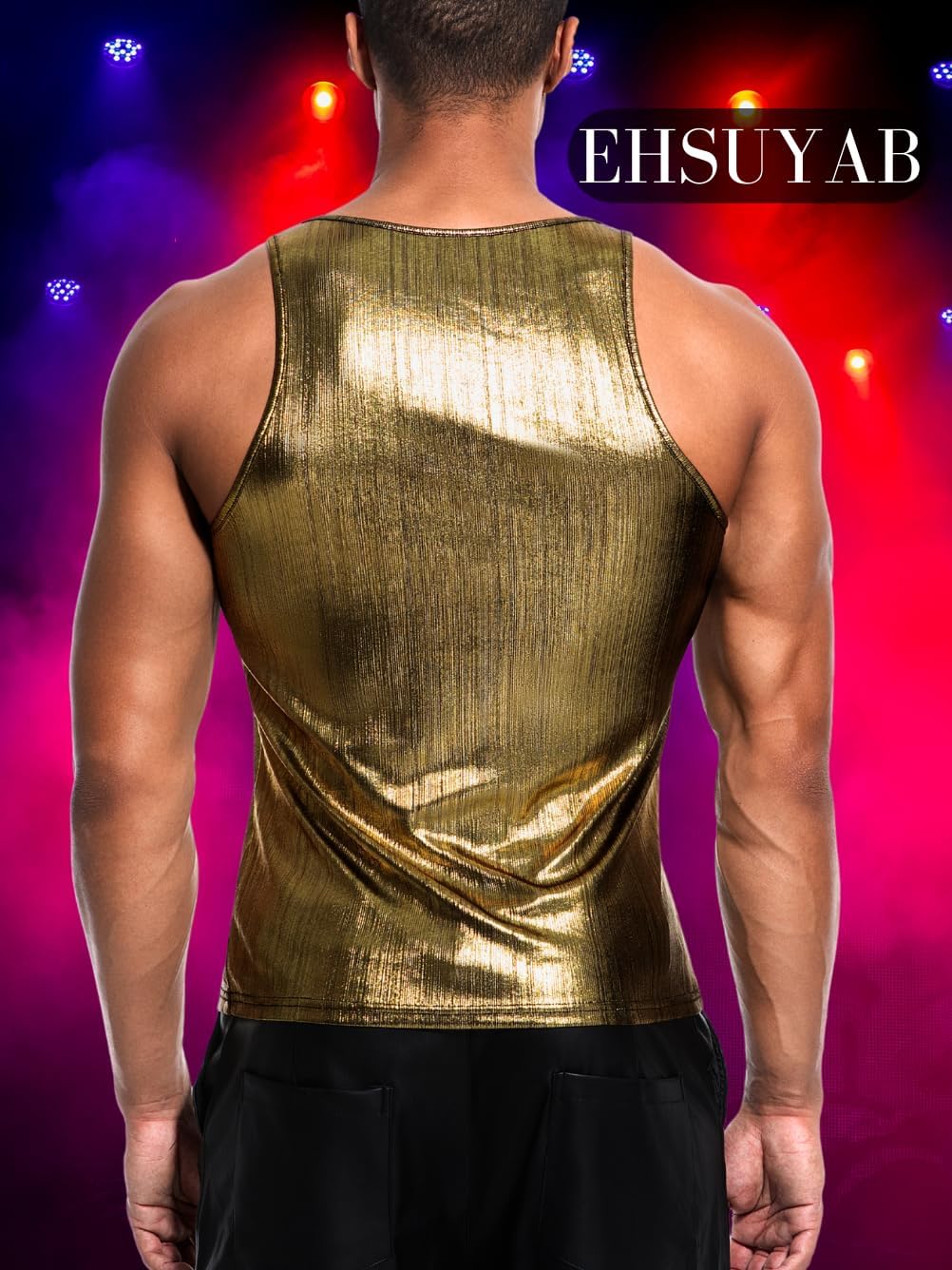 Men's Zipper Sleeveless Metallic Shirt, Sparkly Tank Top Vest Rave Outfits, Concert Club Disco Festival Party Outfits - Image 3