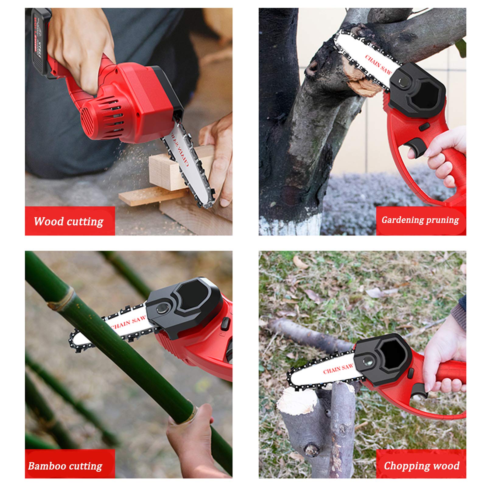 Minimotosierra inalámbrica, Sierra de Cadena portátil de 4 Pulgadas con batería Recargable para Cortar Madera, Ramas de árboles, Tijeras de podar, Patio, hogar y jardín