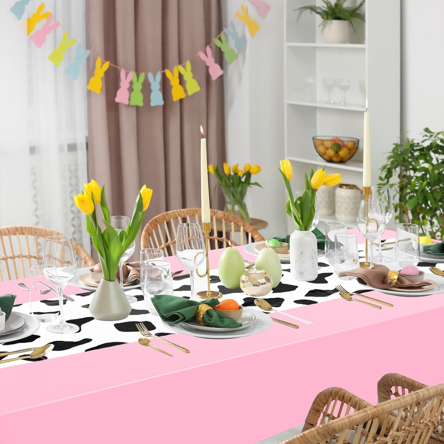 Oudain Disposable Pink Cow Table Cover Plastic Cow Birthday Party Table Cloth Waterproof Tablecloth 197 ft x 54 Inch Multicolor Rectangle for Taco Night Party Decorations