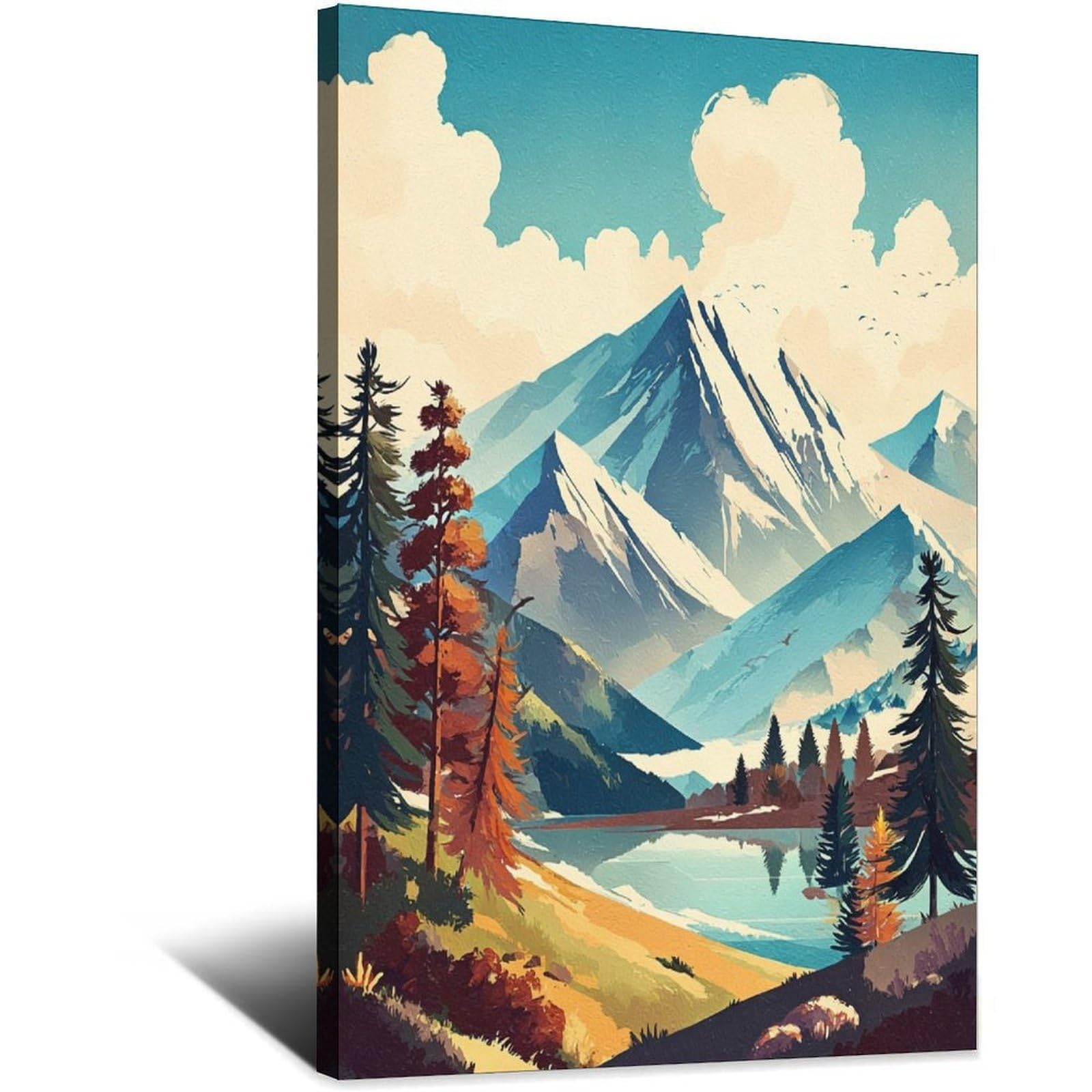 Bavarian Alps Poster 12x18inch(30x45cm) Vintage Watercolor Canvas Art