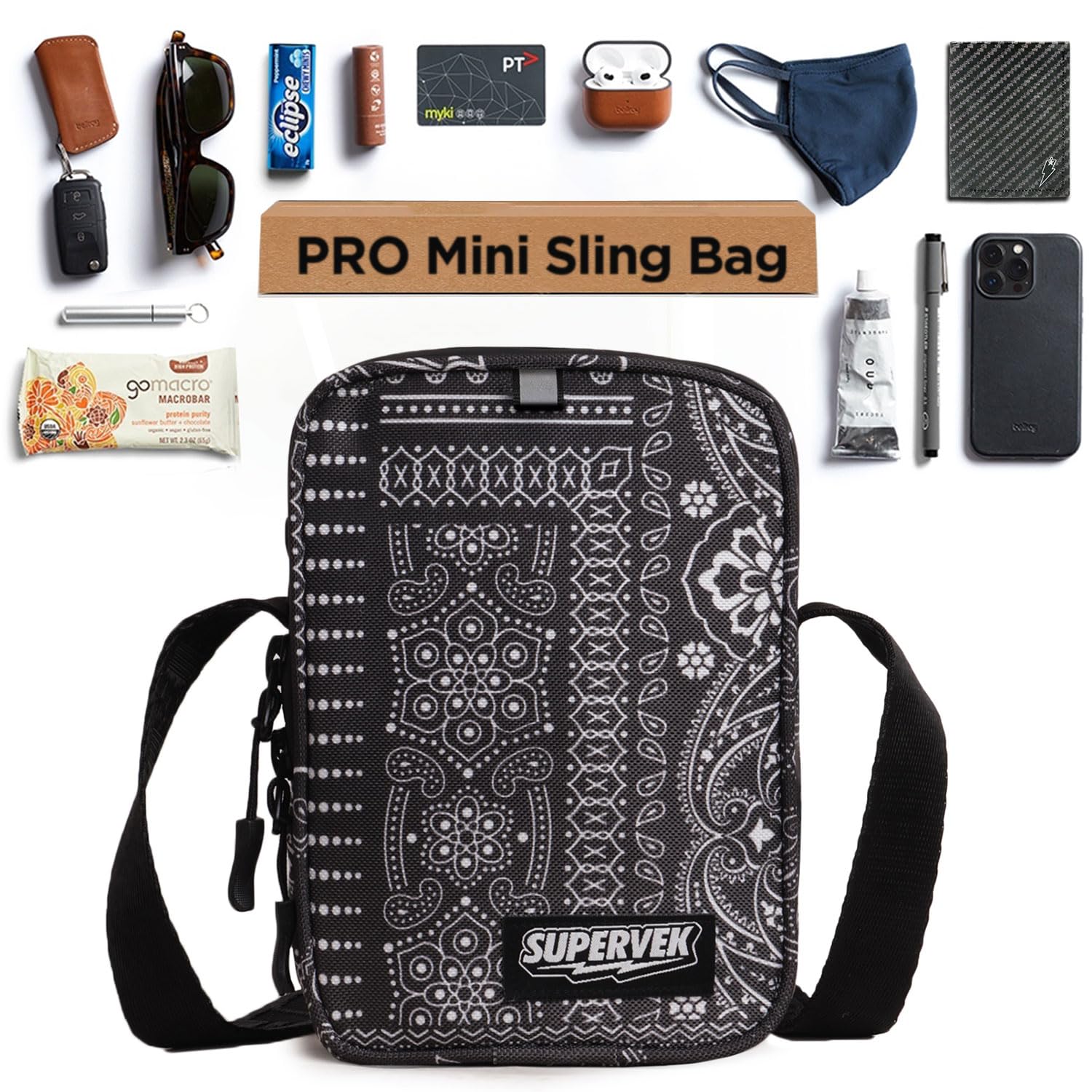 Supervek Pro Small Sling Bag for Men Women Crossbody - Water-Resistant Small Side Bag for men travel, Cross Body Shoulder Hand Mini Bag for men, Passport Small Bags for Mens Gifts- Streetwear Bandana (B0C5HVW34K) Amazon Price History, Amazon Price Tracker