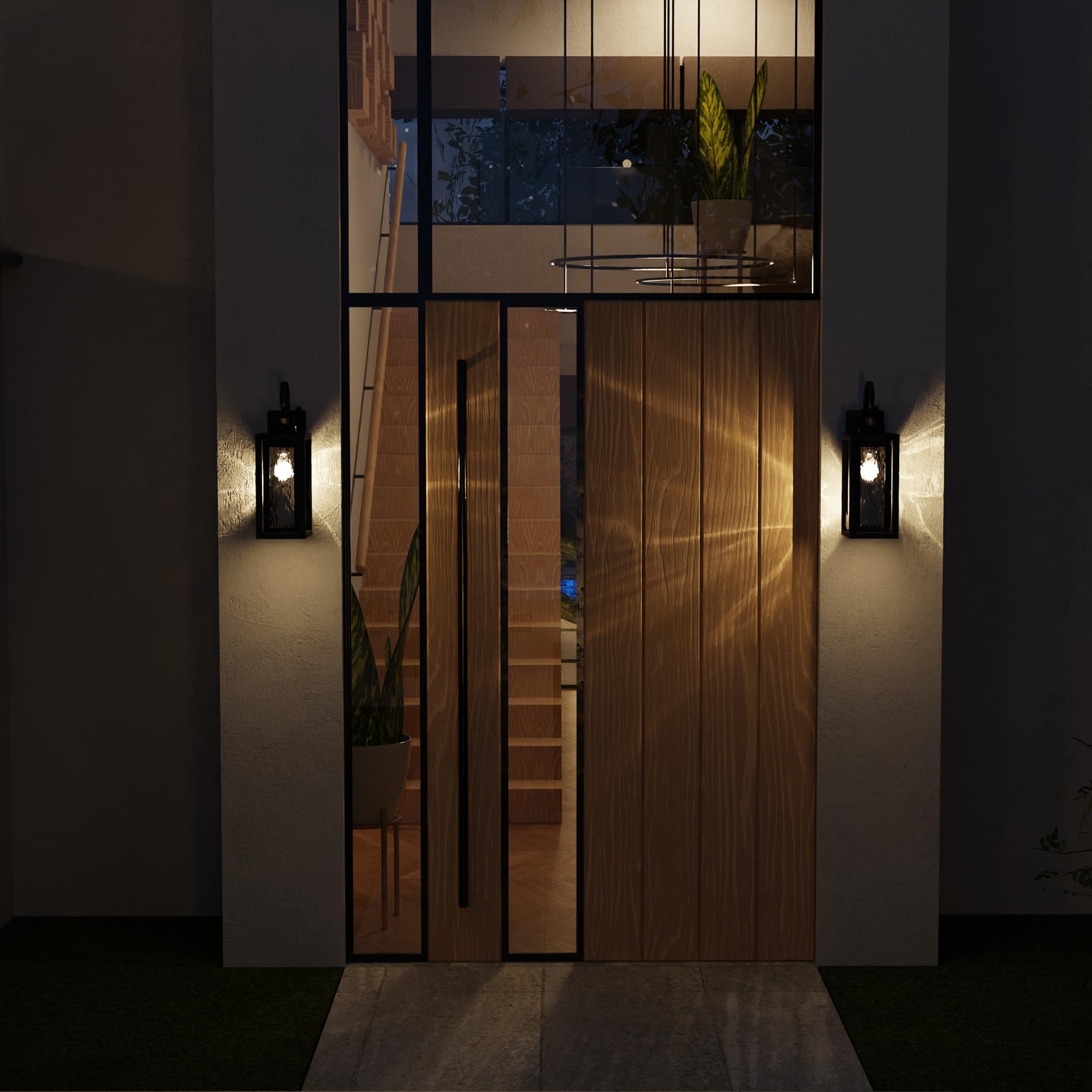 Außenlampe Wand mit Dämmerungsschalter,Außenwandleuchten mit Gewelltem Glas und Lichtsensor,E27 Schwarze wasserdicht Aussenlampe Wand für Eingangsbereich(Glühbirnen nicht enthalten)