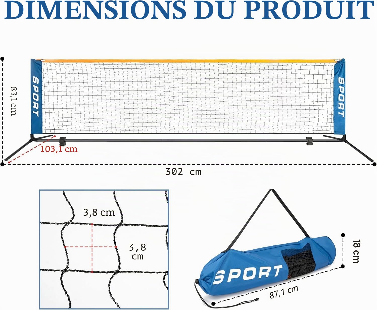 AKOZLIN Filet de Tennis 10ft(3 M), Filet d'entraînement de Tennis Pliable | léger et portable pour enfants - Facile à installer avec sac de transport - Pour arrière-cour, jardin, terrain d'exercice