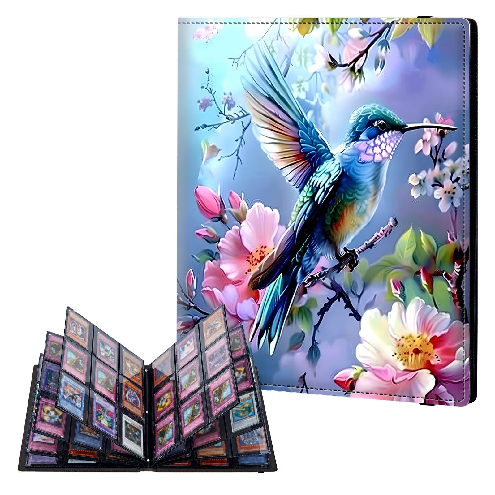 ETLKJVBL 9 Pocket Trading Card Binder, Card Collection Binder for TCG, MTG, Sports Cards, Baseball, Hummingbird Colorful Flowers Trading Card Book Holder for Collectors, Top Loader Binder — image 1