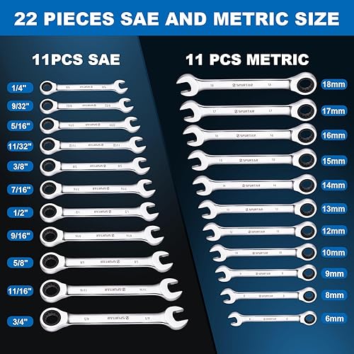 Miniatura 3 de Spurtar Juego de 22 llaves de trinquete de 14 a 34 pulgadas y 0.236-0.709 in, 72 dientes, acabado de espejo de acero CR-V con bolsa de transporte