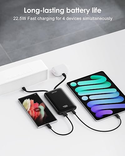 Miniatura 2 de Cargador portátil de 10000 mAh, batería portátil para teléfono celular con carga rápida PD de 22.5 W, cargador de teléfono compacto con cable