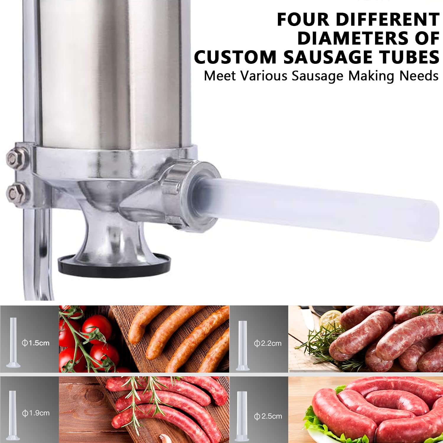 3LB Insaccatrice per Salsiccia, Acciaio Inossidabile Macchina per Salsiccia, Verticale Insaccatrice per Salumi con 4Tubi di Riempimento per Salsicce Fatte in Casa