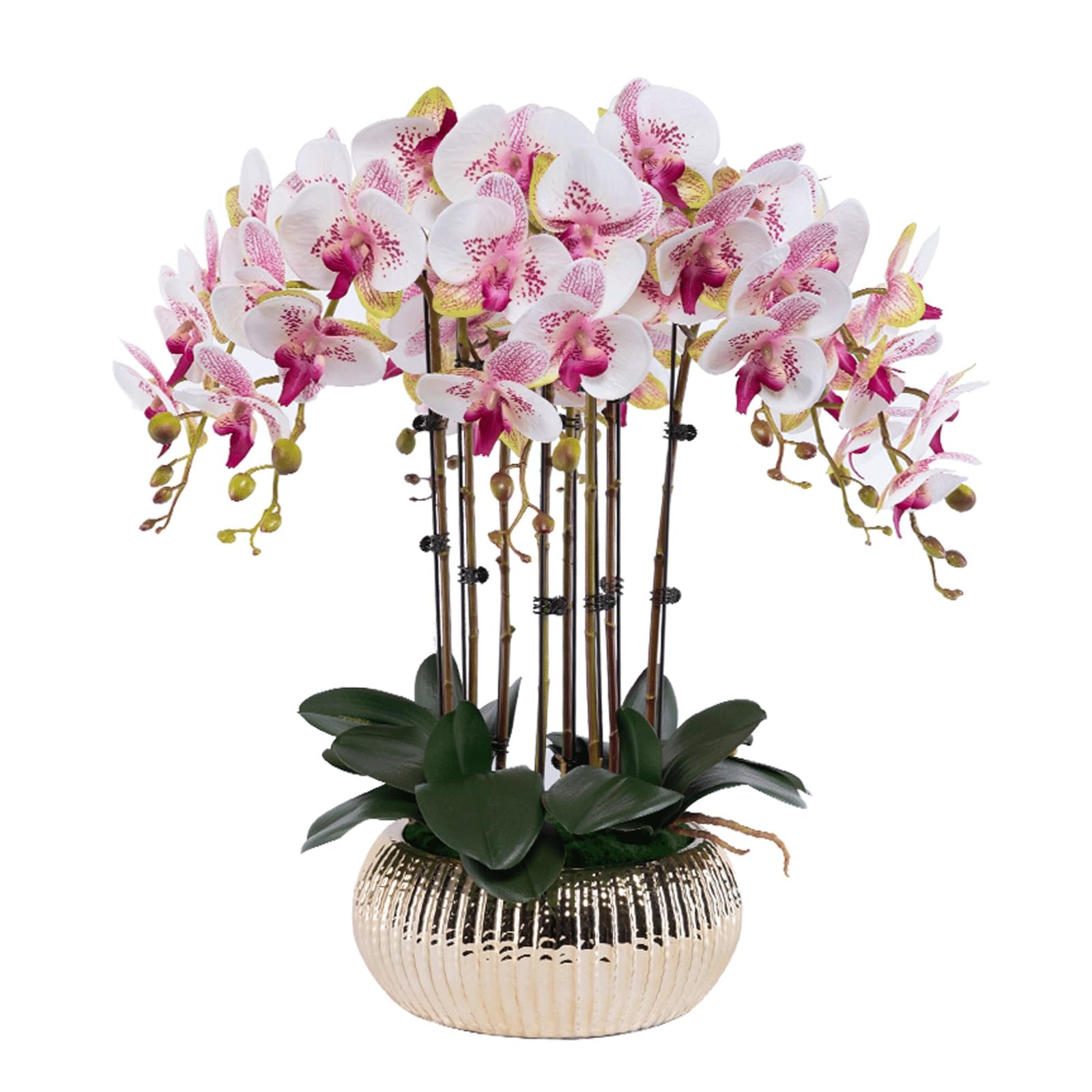 MYUYEE Artificial Orchid Flowers In Pot, Lifelike Phalaenopsis Orchid Flower Arrangements For Wedding Home Decor Party Dining Room Table Centerpiece(Rose)