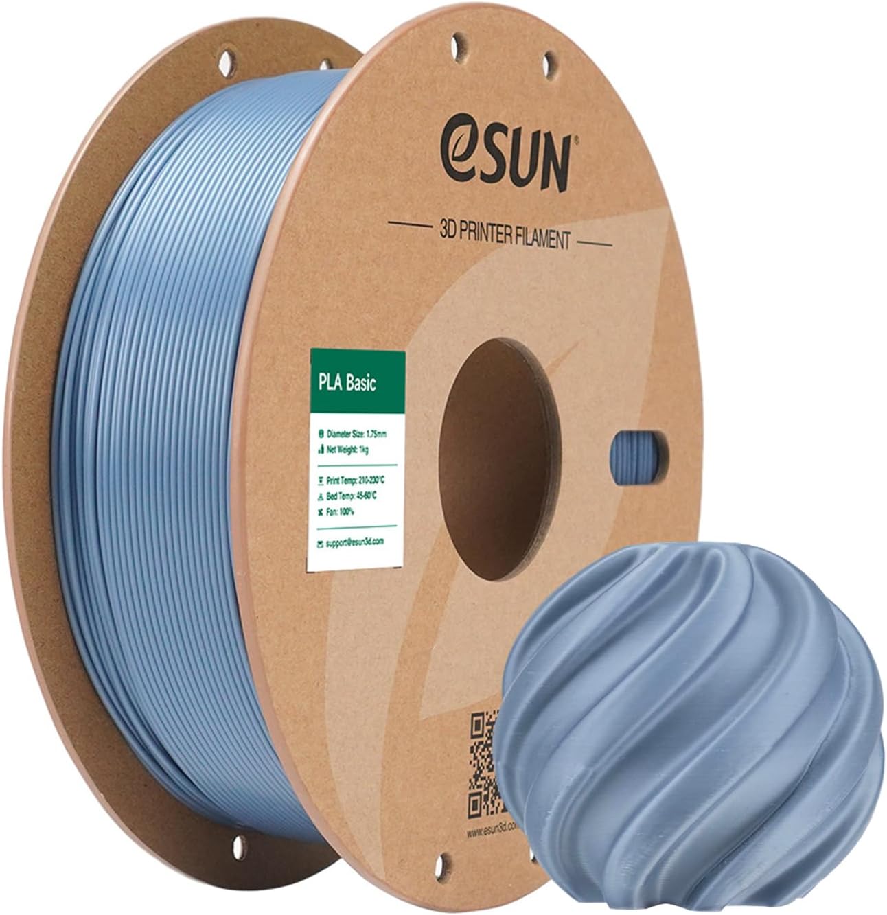 eSUN PLA Basic Filament 1.75mm, 1KG Spool (2.2 LBS) High Speed Printing 3D Printer PLA Filament,Designed for Fast Printing, Light Grey