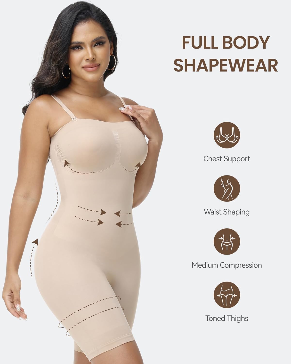 Strapless Shapewear Tummy Control Bodysuit for Women Underdress Seamless Full Body Shaper with Removable Straps - Image 4