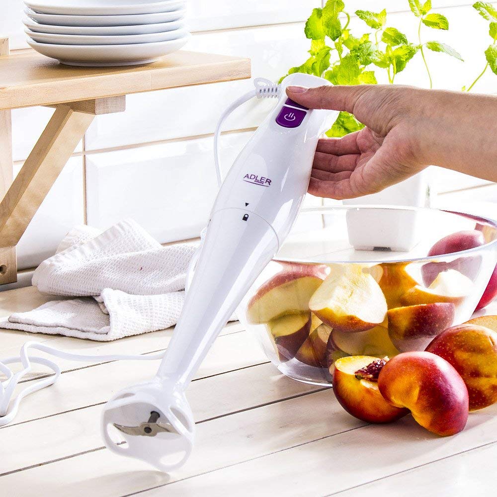 Adler AD 4609 Stabmixer, 180 Watt, Weiß – Einfach Zu Reinigen, Mit Edelstahl-Messer, Praktischer Küchenhelfer