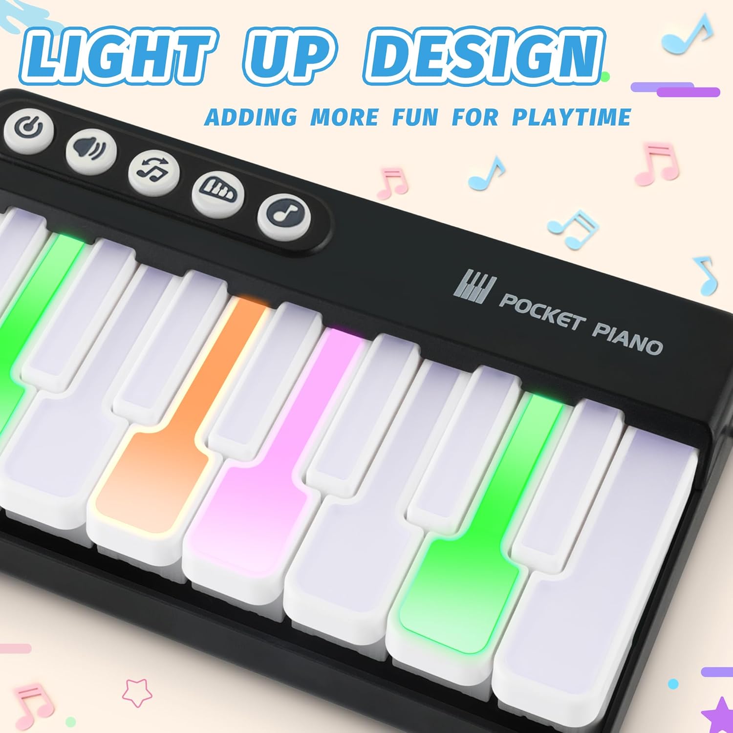 Mini Keyboard Piano Toy, Portable Light Up Pocket Piano for Toddlers Kids (Black)