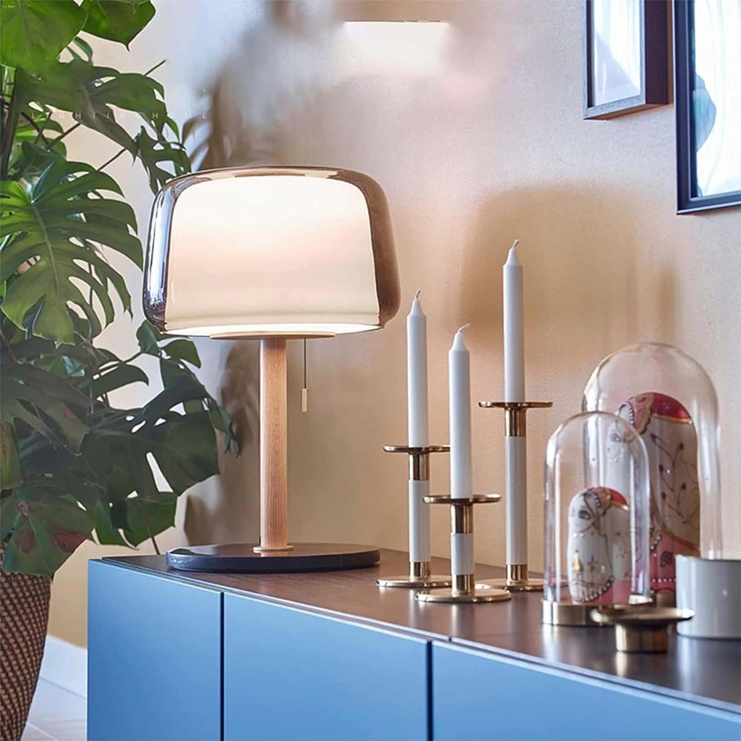Lampada da scrivania Moderna a Base in Marmo con tonalità di Vetro - Elegante Lampada da Comodino per Home Office Cafe Ristorante Elegante