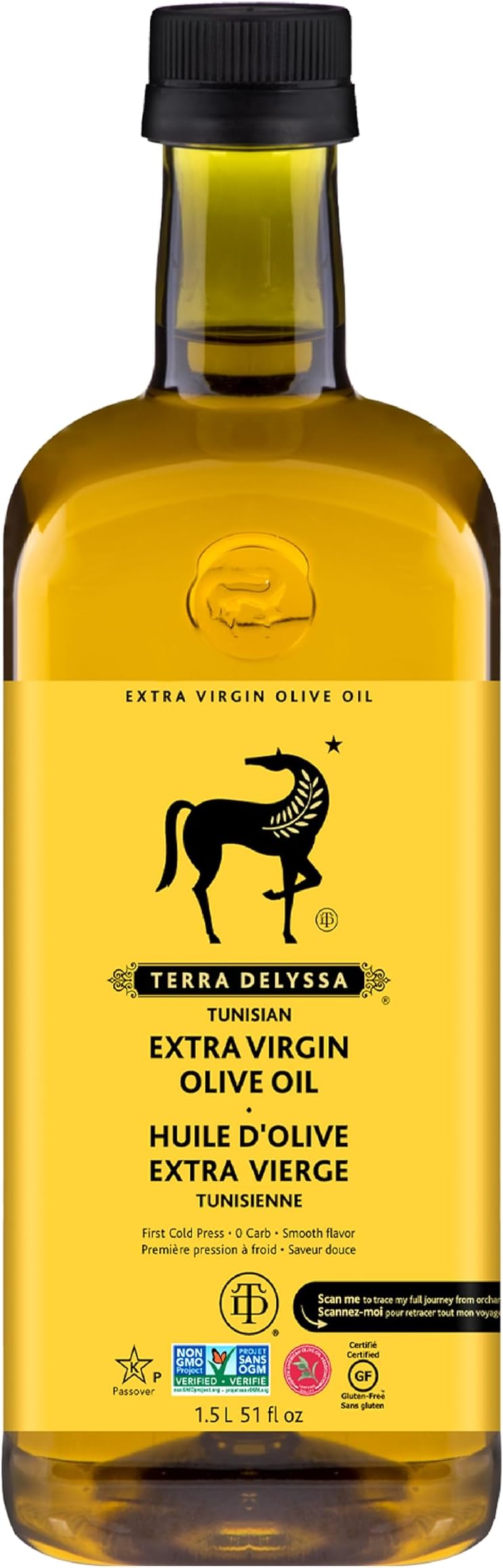 Terra Delyssa First Cold Pressed Extra Virgin Olive Oil, Single Sourced, 1.5L Dark Plastic Bottle (51 fl. oz) - 1 Pack, Certified Kosher. Non-GMO, Naturally Rich in Antioxidants and Polyphenols