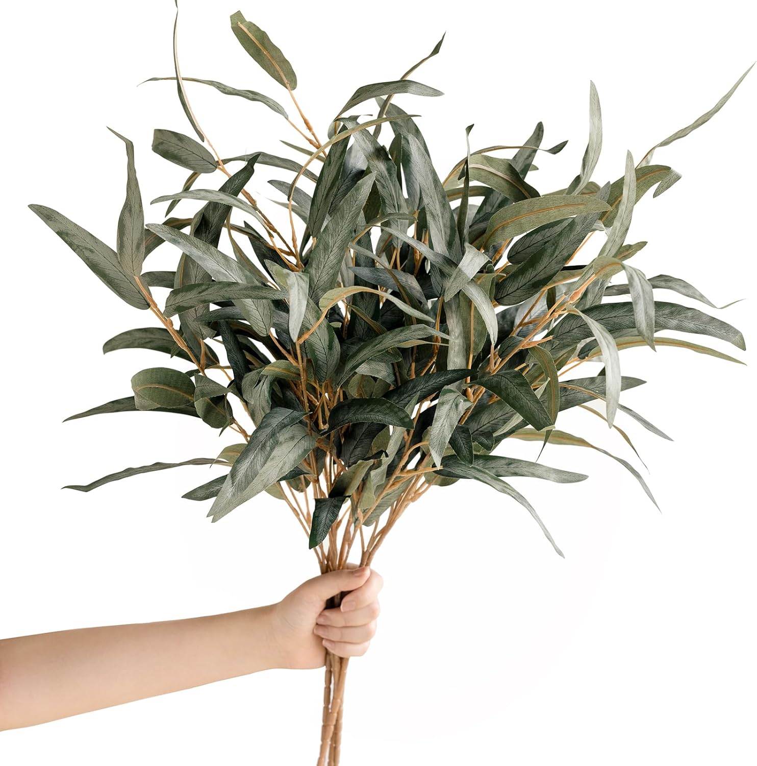 Ling’s Moment Artificial Plants Salix Leaves Branches,4Pcs 17.5"Tall Sage Green Fake Willow Greenery Filler Decor w/Stems, Lifelike Texture Plant Decor for Wedding Bouquets/Table Centerpieces, Office