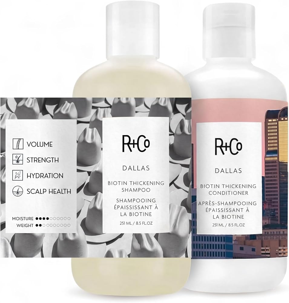 R+Co Dallas Biotin Thickening Shampoo and Conditioner Set, 8.5 oz (2 Pack) | Volumizing Formula for Fine, Thin Hair, Adds Strength, Body & Fullness, Sulfate-Free, Vegan & Cruelty-Free