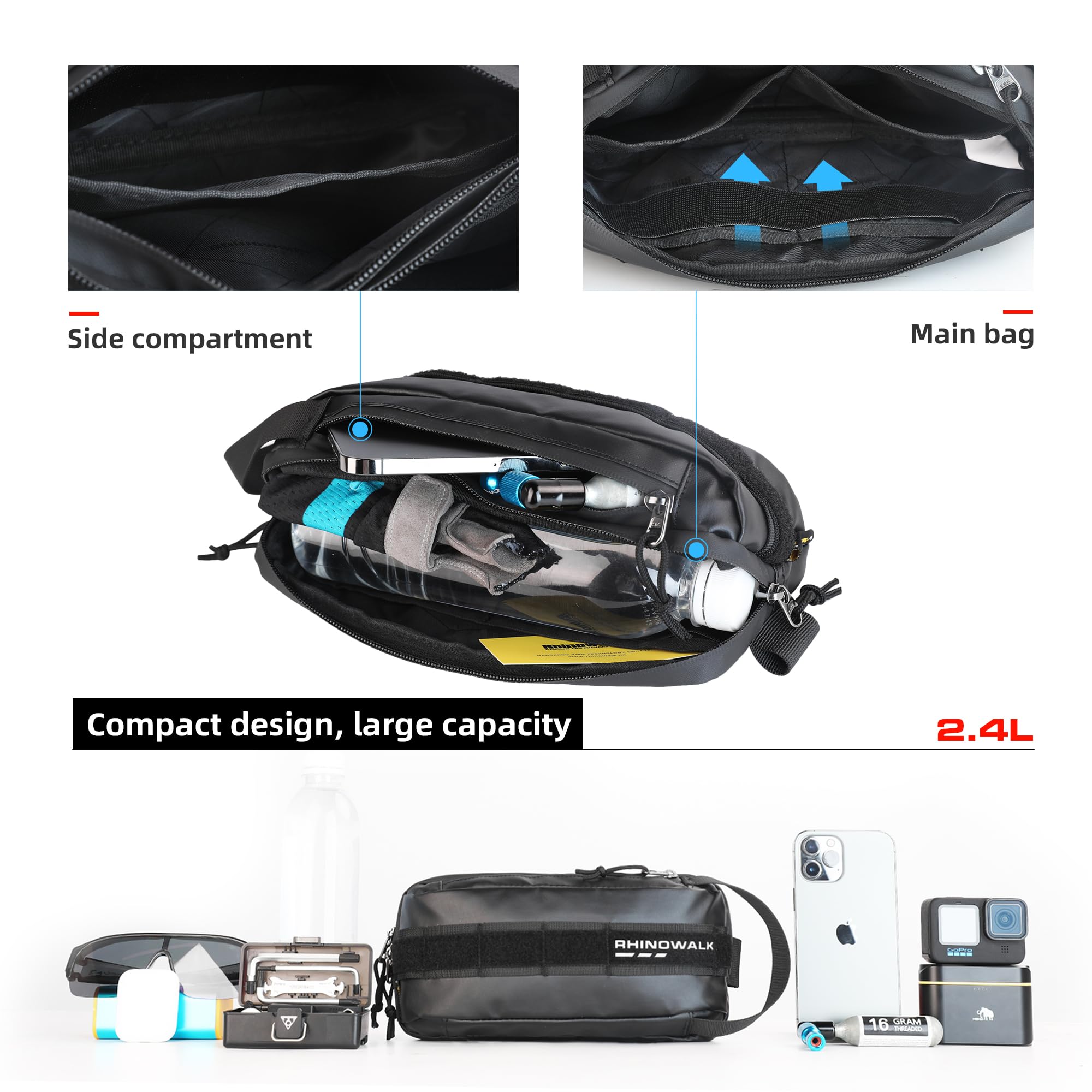 Rhinowalk - Borsa anteriore per bicicletta, con tracolla, per bici da corsa, mountain bike, viaggi