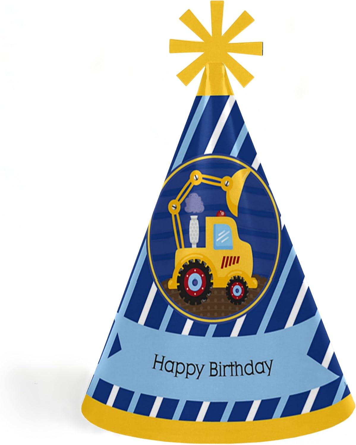 Big Dot of Happiness Construction Truck - Cone Happy Birthday Party Hats for Kids and Adults - Set of 8 (Standard Size) : Toys & Games