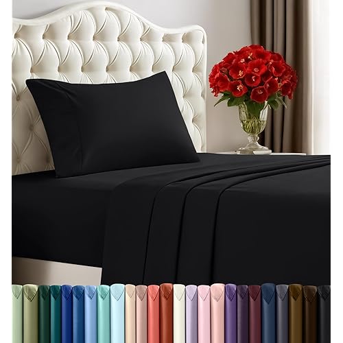 Utopia Bedding Twin Sheet Set – 3 Piece Bed Sheets for Twin Size Bed, Soft and Breathable Microfiber, Includes 1 Fitted Sheet, 1 Flat Sheet and 1 Pillowcase (Black)