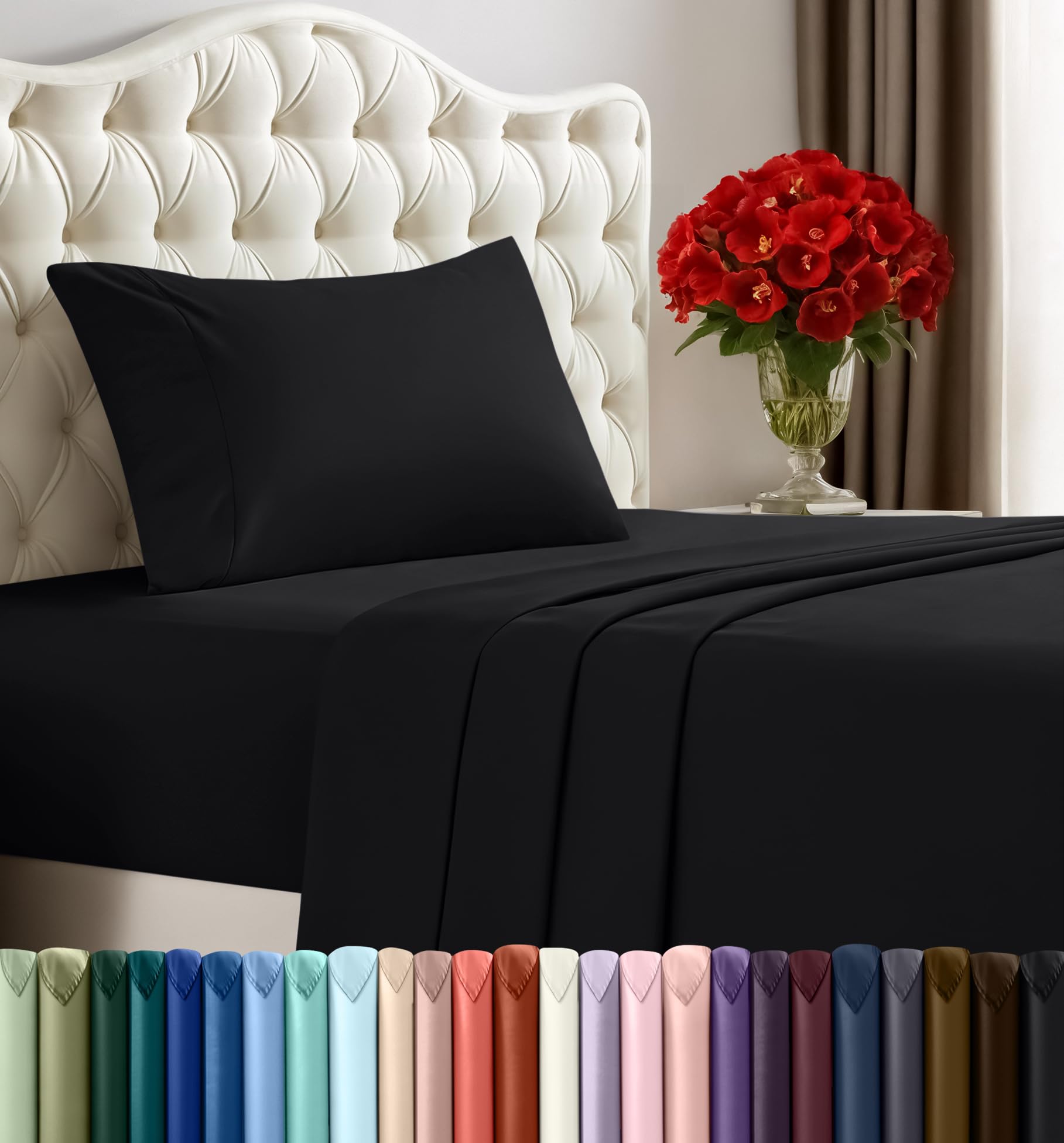 Utopia Bedding - Set di lenzuola per letto singolo, 3 pezzi, in microfibra spazzolata, resistenti al restringimento e allo scolorimento, facile manutenzione (Nero)