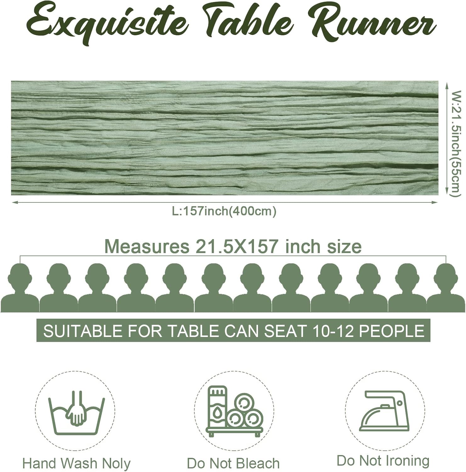 24 Pack Cheesecloth Table Runner 13ft Boho Gauze Table Runner 157 Inch Rustic Cheese Cloth Roll Romantic Long Cheesecloth Bulk for Wedding Bridal Shower Birthday Party Decor (Green)