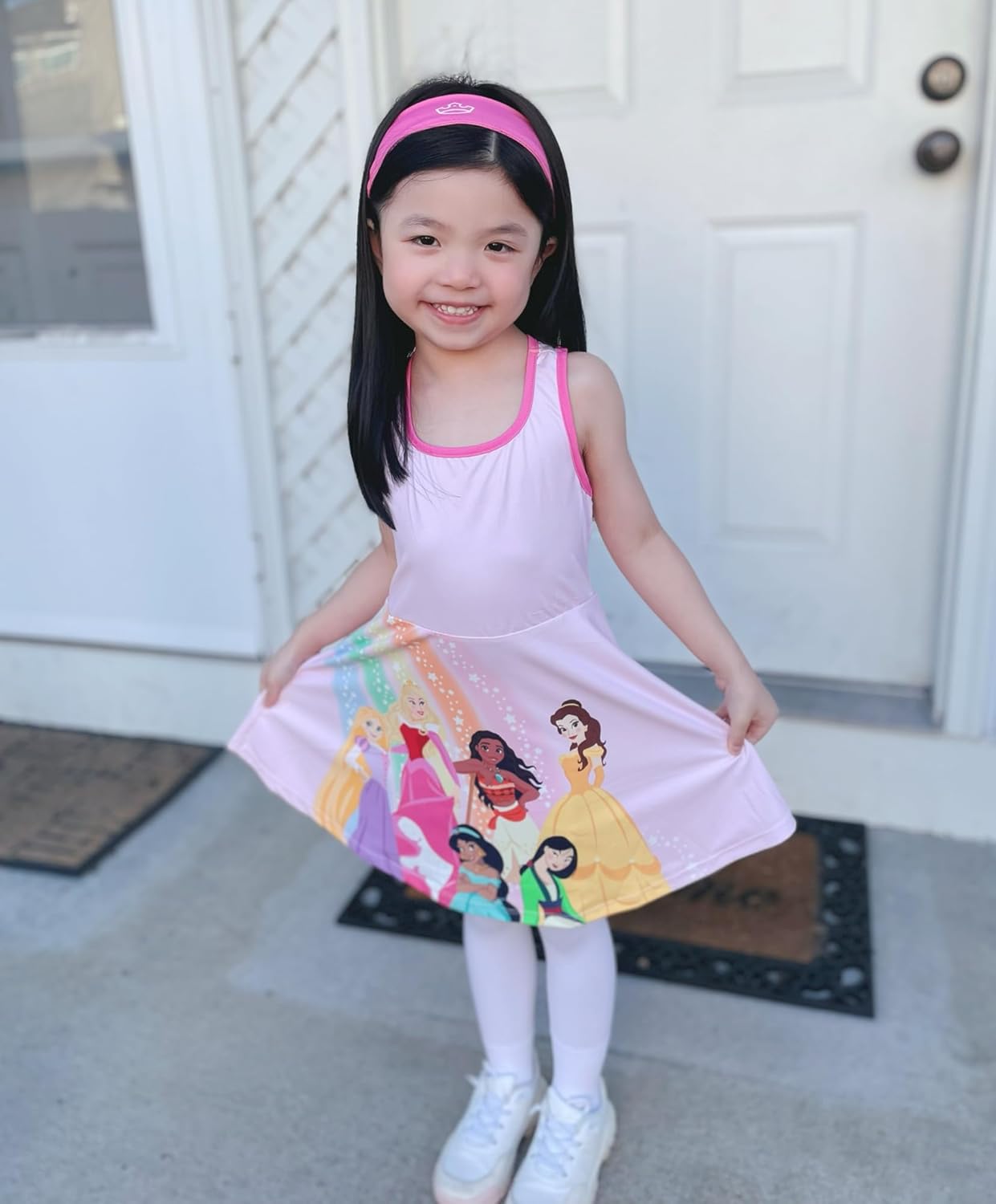 Disney Frozen Elsa Princess Stitch Minnie Girls Tennis Dress Sleeveless Golf Outfit with Shorts Pocket & Headband 2-9 Years