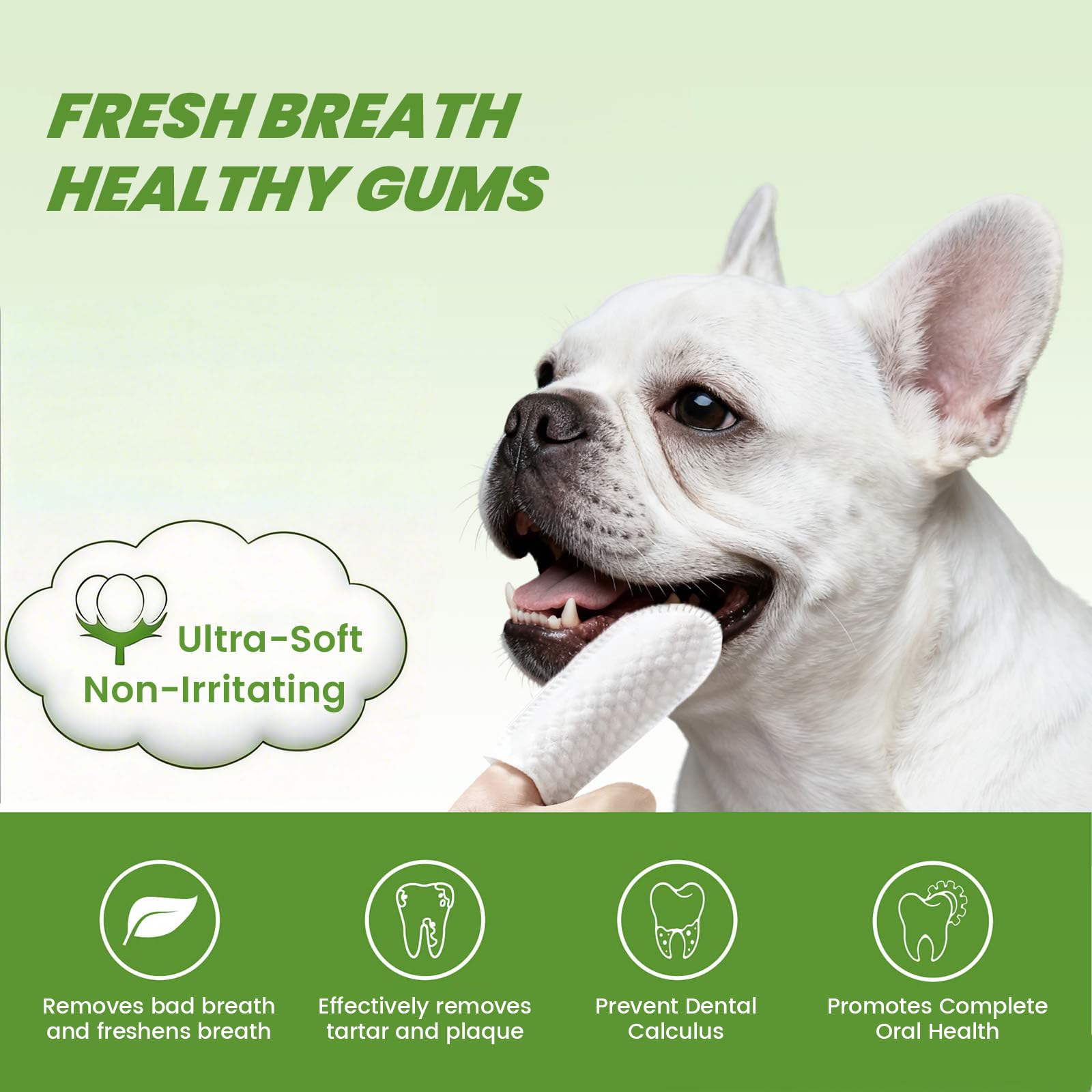 Dog Dental Wipes for Teeth Cleaning - Removes Plaque & Tartar, Effective Toothbrush & Toothpaste Alternative Kit Finger Pet Dental Care Pads, Fresh Breath for Dogs & Cats - 60ct, Unscented - image 2