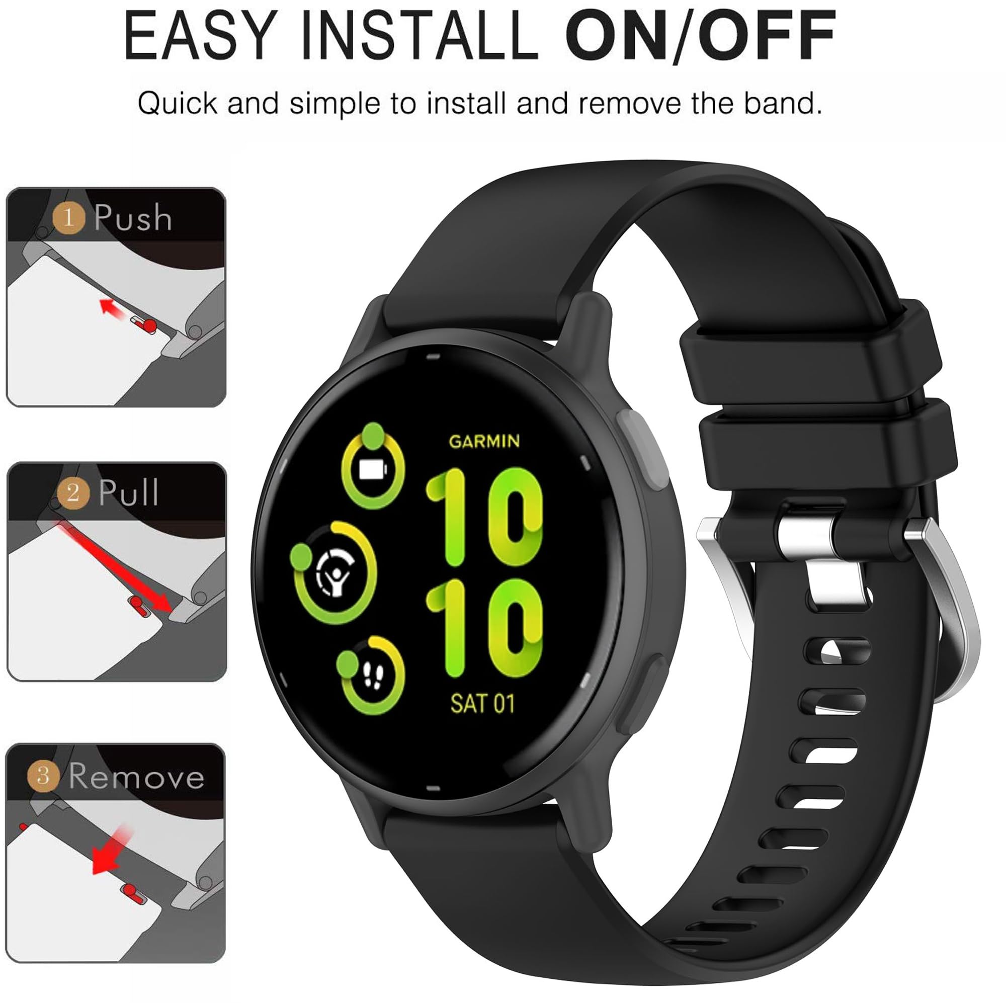 Bracelet pour Garmin Vivoactive 5, bracelet de rechange en silicone souple pour Garmin Vivoactive 6/Forerunner 55/Forerunner 165 (pas de tracker, bracelets de rechange uniquement)