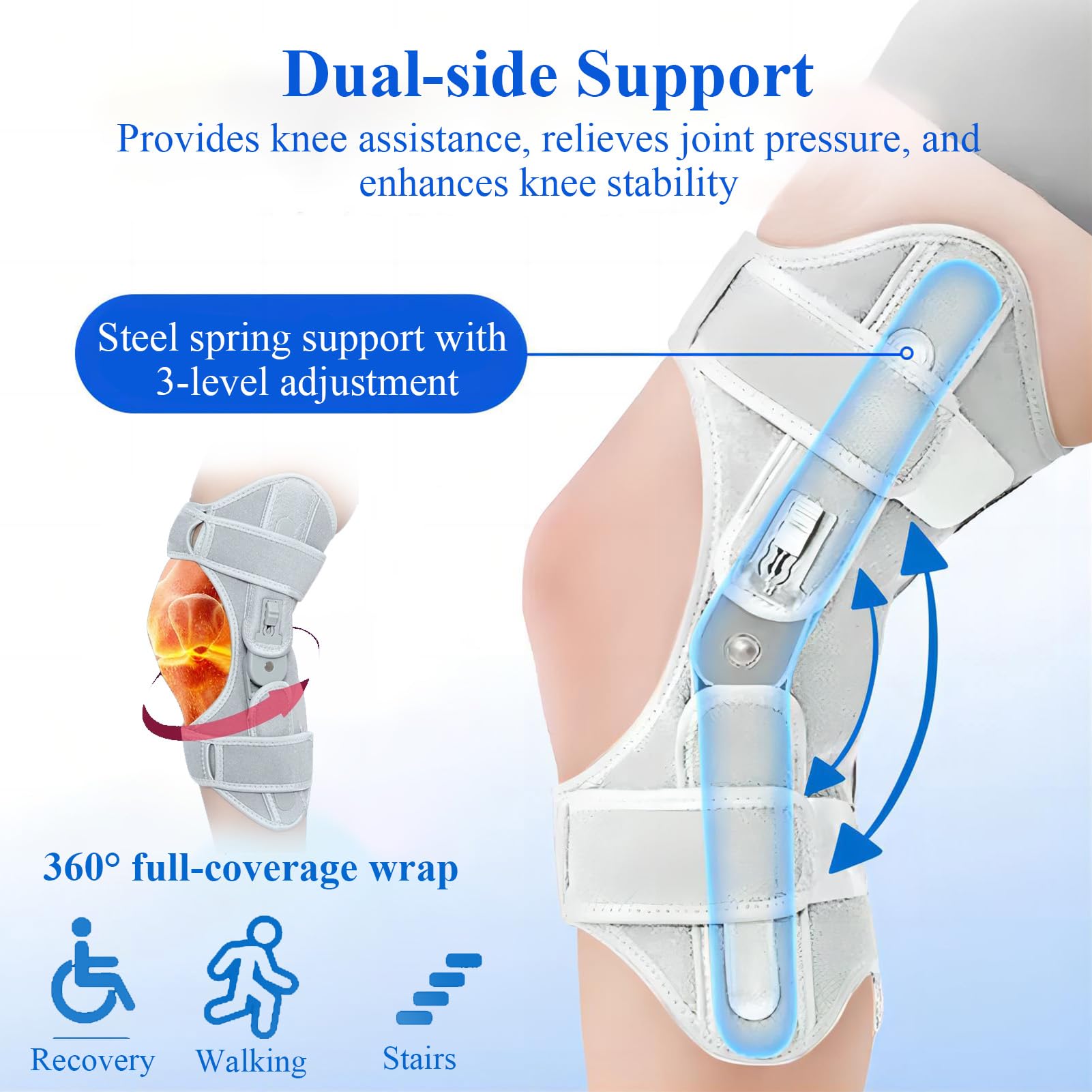 Genouillère Ajustable Bandage Support pour Genou, Genouillère de Soutien pour Marcher, Soulager Douleur Genou, Réduction Pression Genou pour Personnes Âgées, Sport, Stabilise Rotule,Gris
