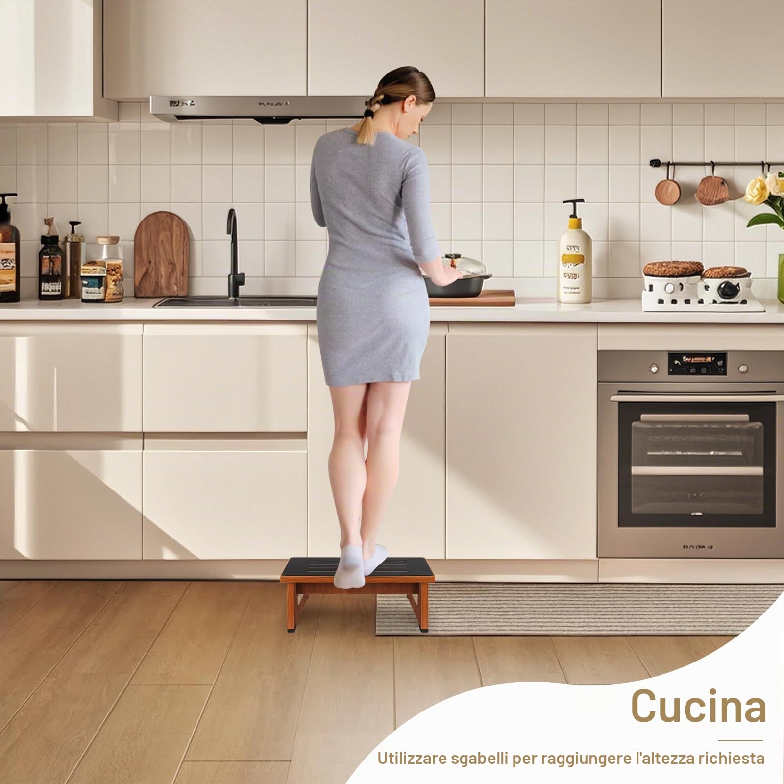 Uno sgabello in legno per adulti e anziani con rivestimento in gomma antiscivolo, per interni ed esterni, 450 Ib, supporto portatile in legno per bagno, cucina, comodino e altro ancora (noce)