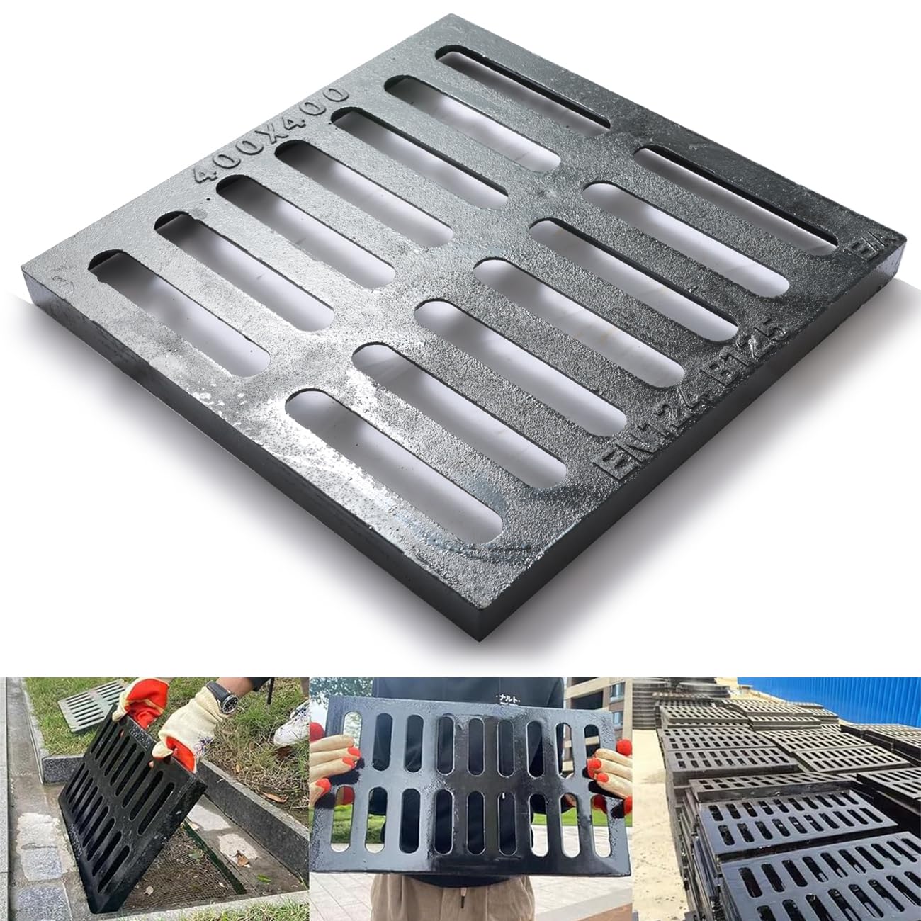 16x16 Cast Iron Drain Grate,B125 Square Outdoor Metal Grate for Storm Drain
