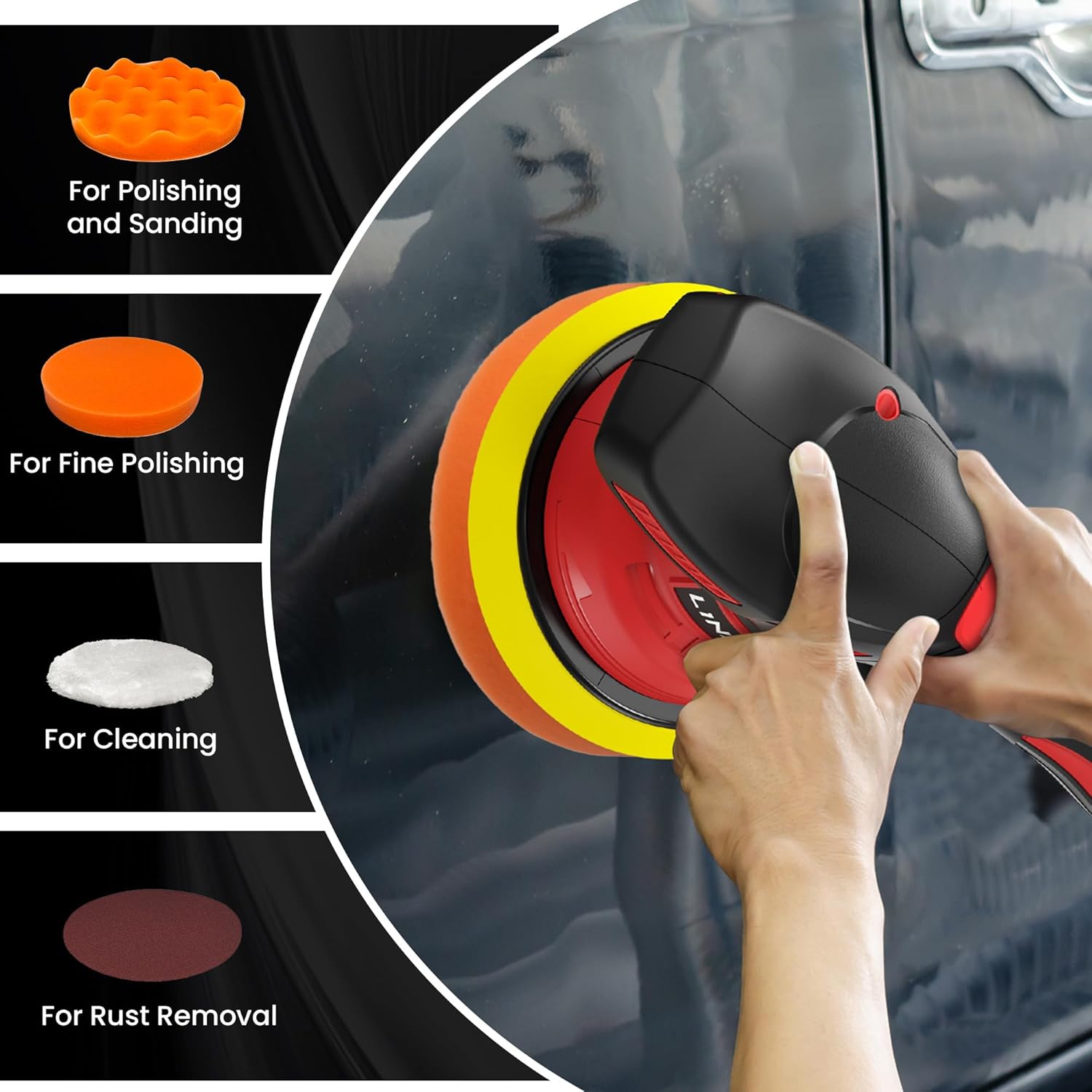 Cordless Car Polisher for Car Detailing Compatible with Milwaukee 18V Battery (Battery Not Include), 6 inch Car Buffer with 26pcs Polishing Kit, 8 Variable Speed Portable Orbital Polisher for Auto - Image 4
