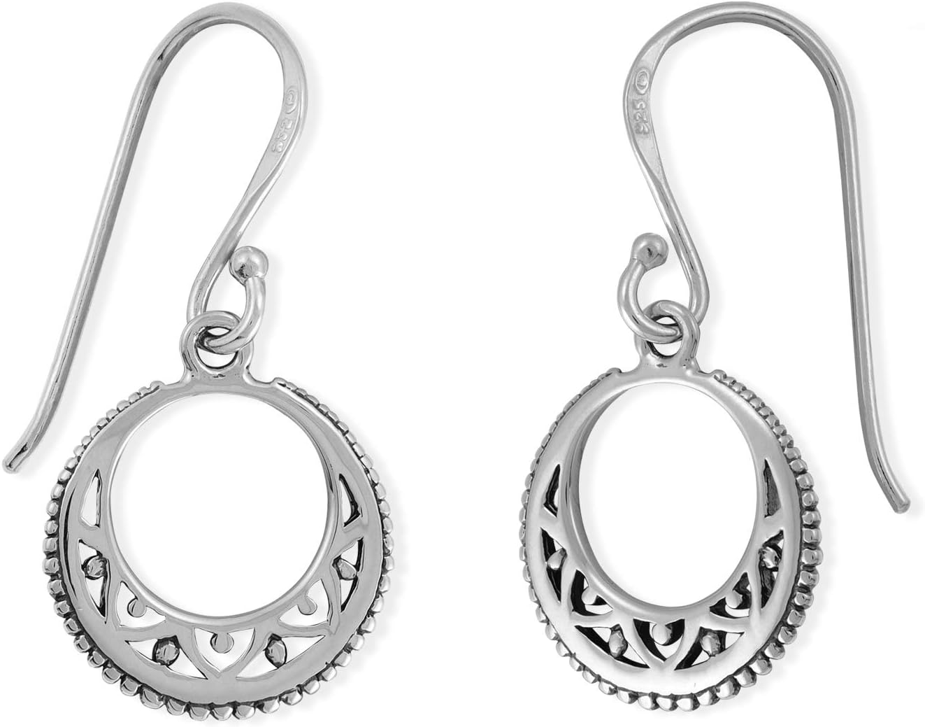 Boma Jewelry Sterling Silver Bohemian Crescent Moon Dangle Earrings