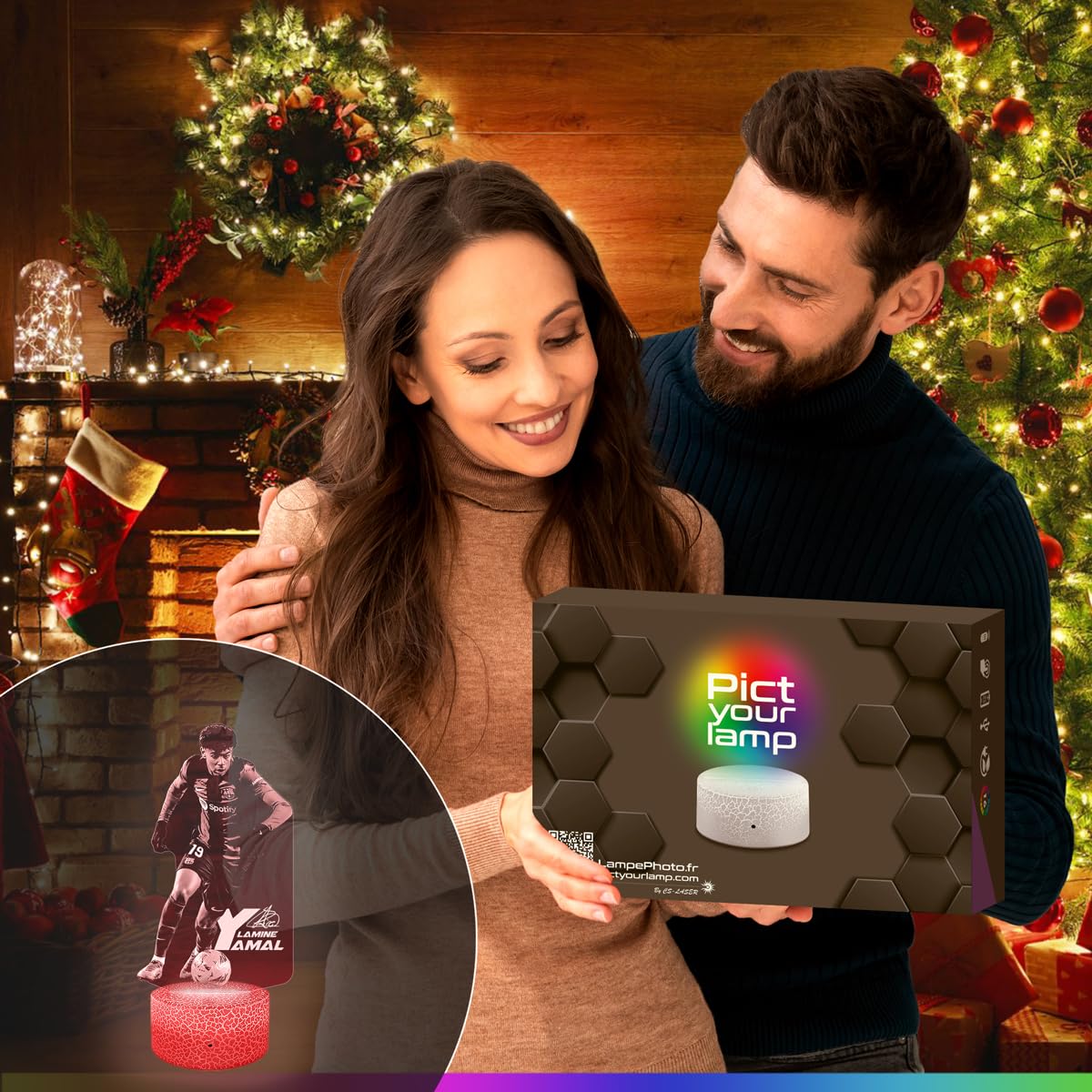 Lámpara de cabecera - Luz de noche táctil L. Yamal Barcelone 3D LED ilusión, idea regalo Navidad cumpleaños niño y niña dormitorio TOP