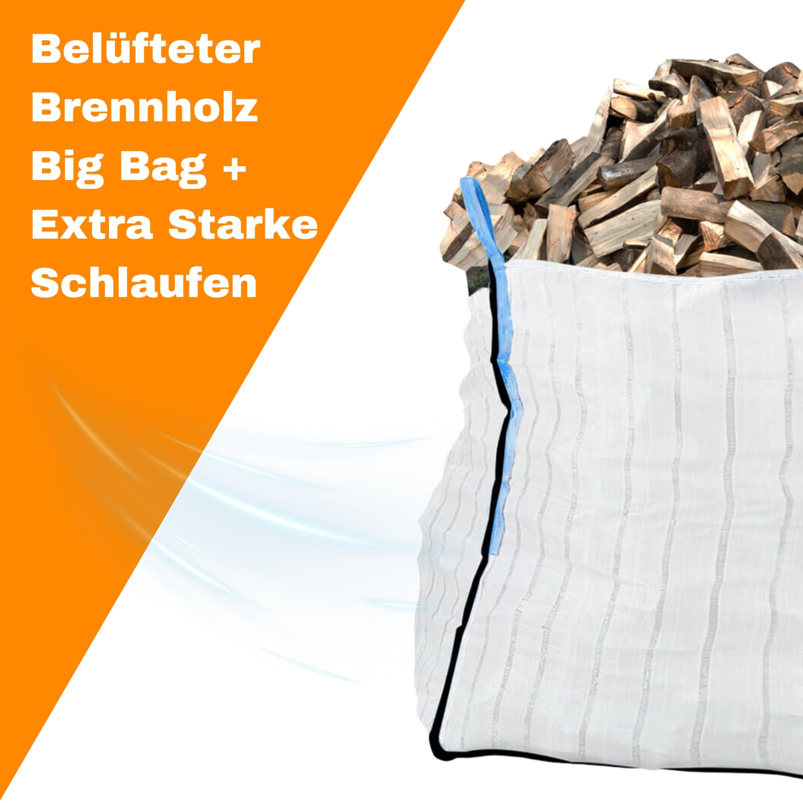 3X Big Bag für Holz | Brennholz-BigBag für 1m³ | Atmungsaktiver BigBag 90x90x110 cm Groß - Hohe Stabilität bis 1500kg, BigBags mit 4 Schlaufen (BigBag ohne Brennholz)