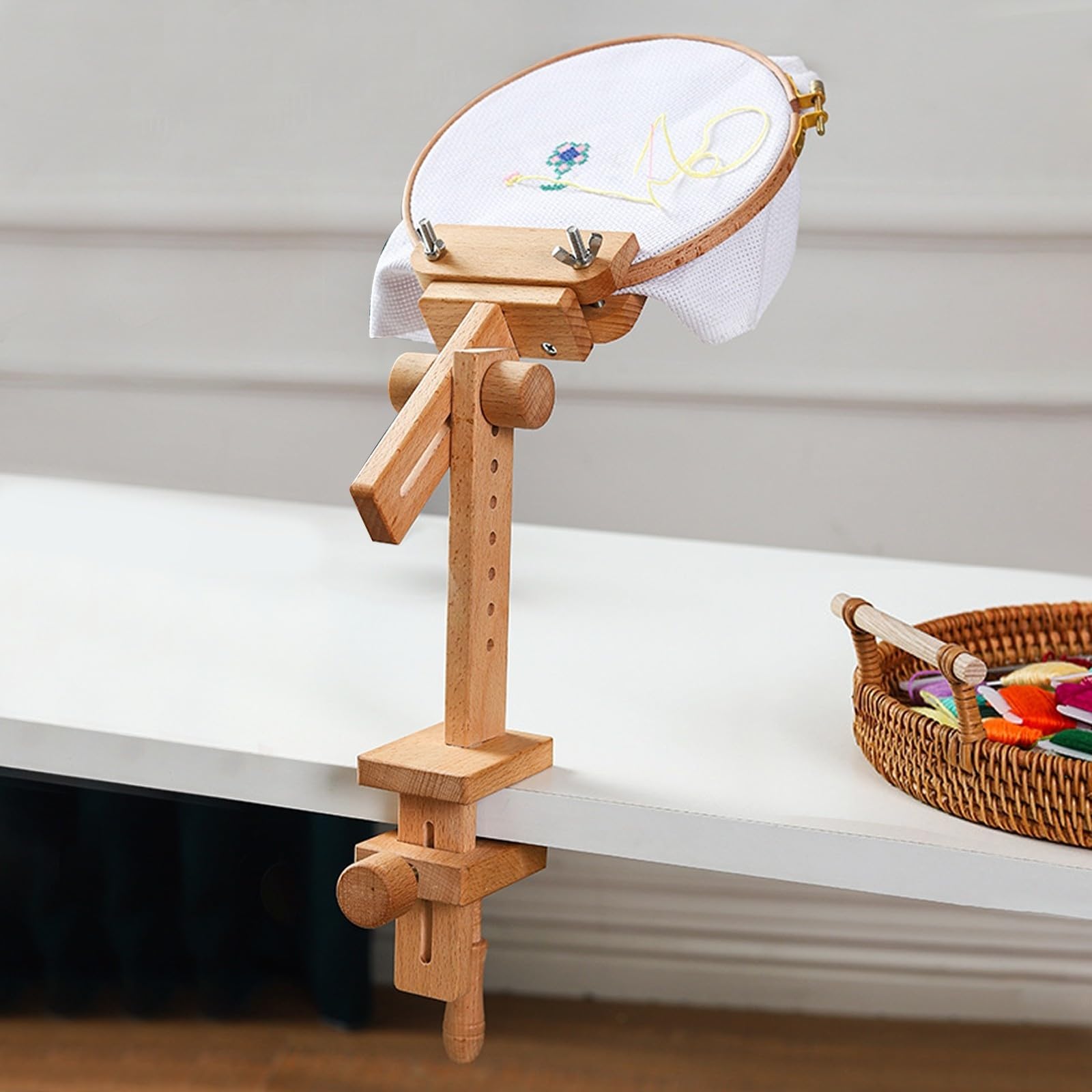 Zerodeko Bastidor de Bordado de Madera Herramienta Fácil de Llevar Rotación 360, Soporte Ajustable para Punto de Cruz para y Manualidades