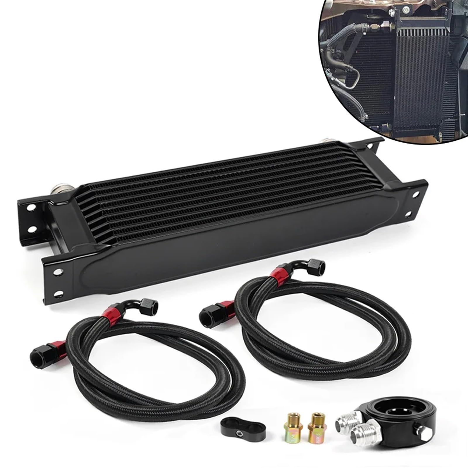 Radiador de Aceite Universal para Motor de 10 y 15 Filas, Kit de Enfriador de Aceite AN10, Adaptador sándwich para Filtro de Aceite.