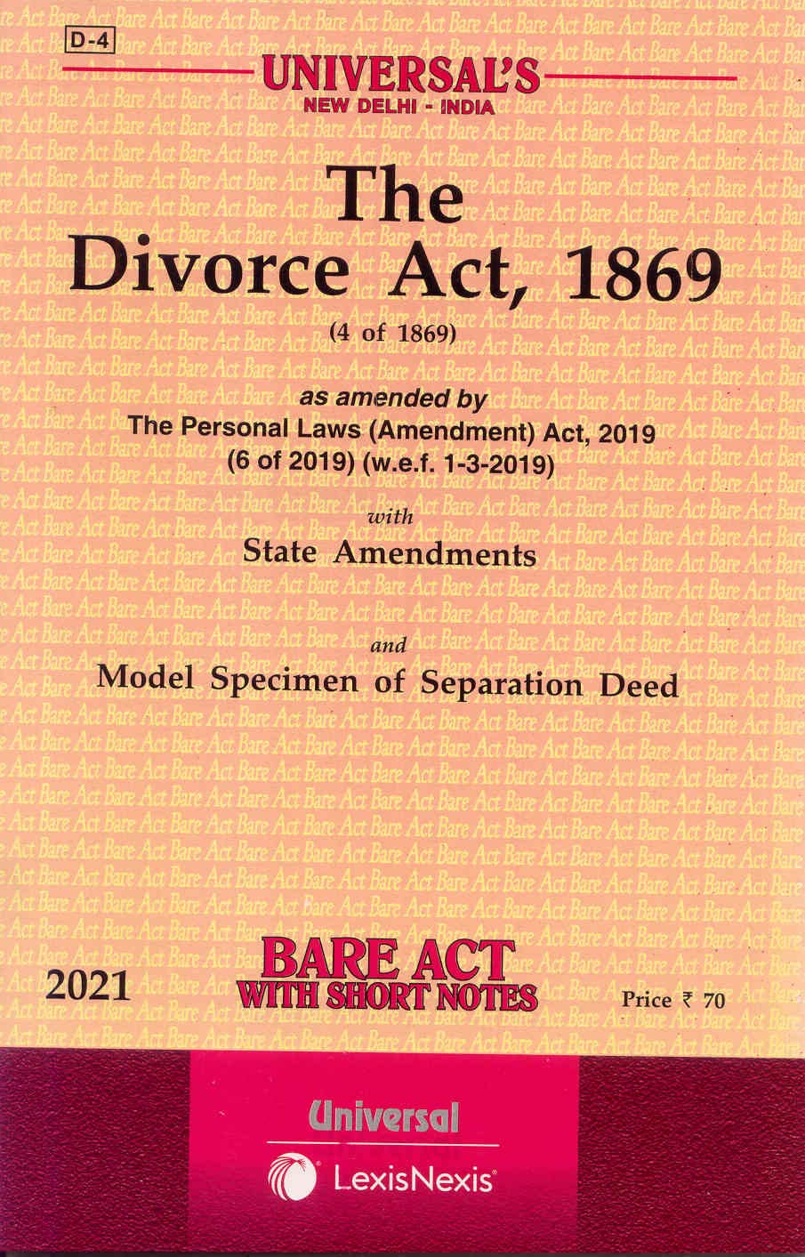 The Divorce Act, 1869 - Bare Act with Short notes [Paperback] Lexis