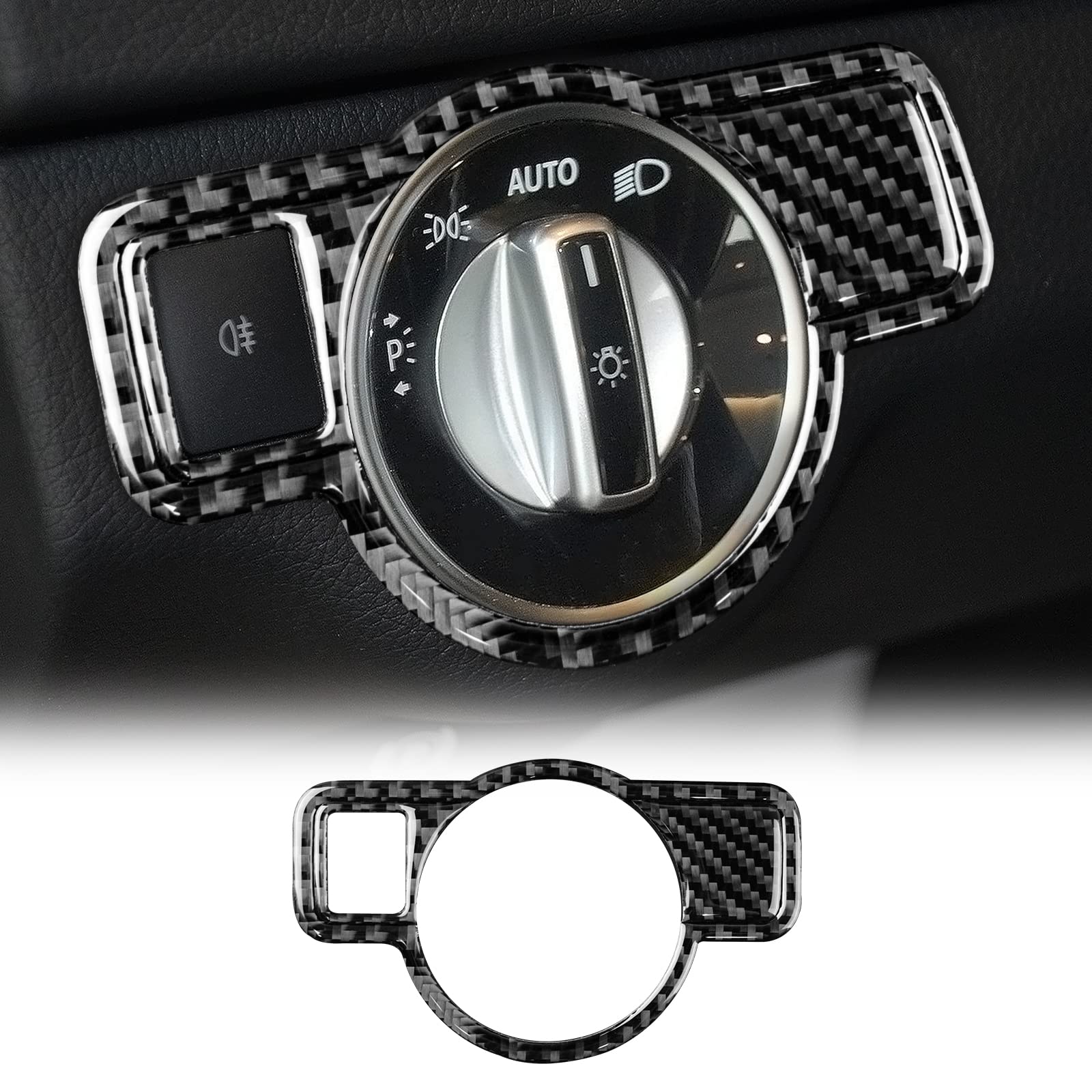 KUNGKIC Carbon Fiber Car Headlight Switch Cover Trim Sticker Decal for Mercedes Benz A B C E G Class CLA GLA GLE GLK GL Decoration Interior Trim Accessory (Type A)
