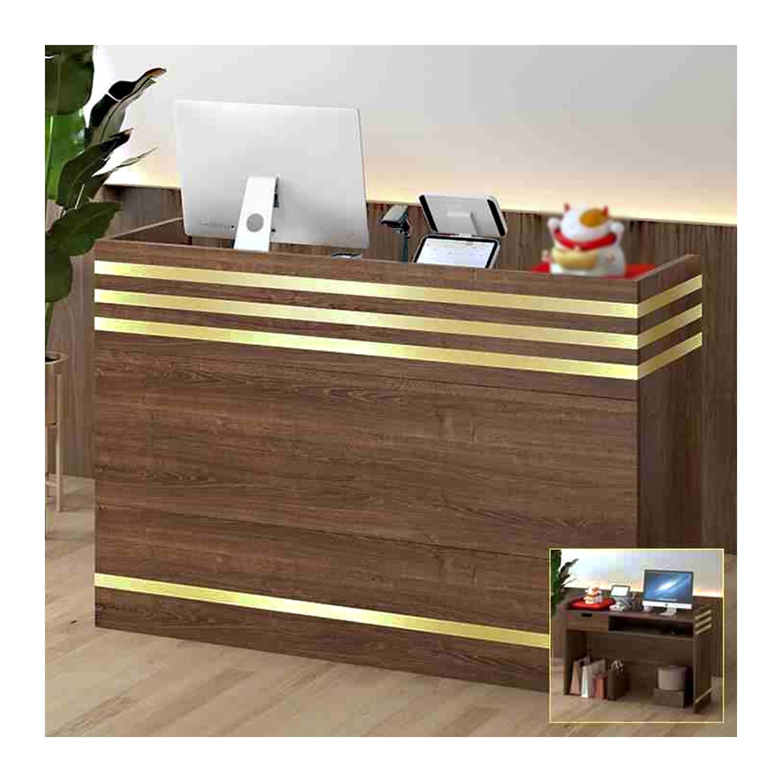 Elegante mostrador de recepción con cajones y diseño estético contemporáneo