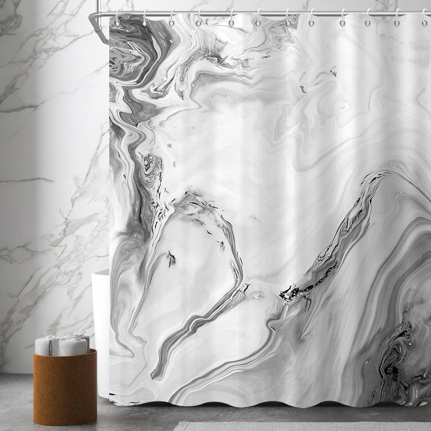 deFouliao Shower Curtains for Bathroom, Light Grey Marble Shower Curtain, Waterproof Fabric Bathroom Shower Curtain Modern Faux Stone Pattern Bathroom Decor with Hooks, Machine Washable, 72x84 Inch