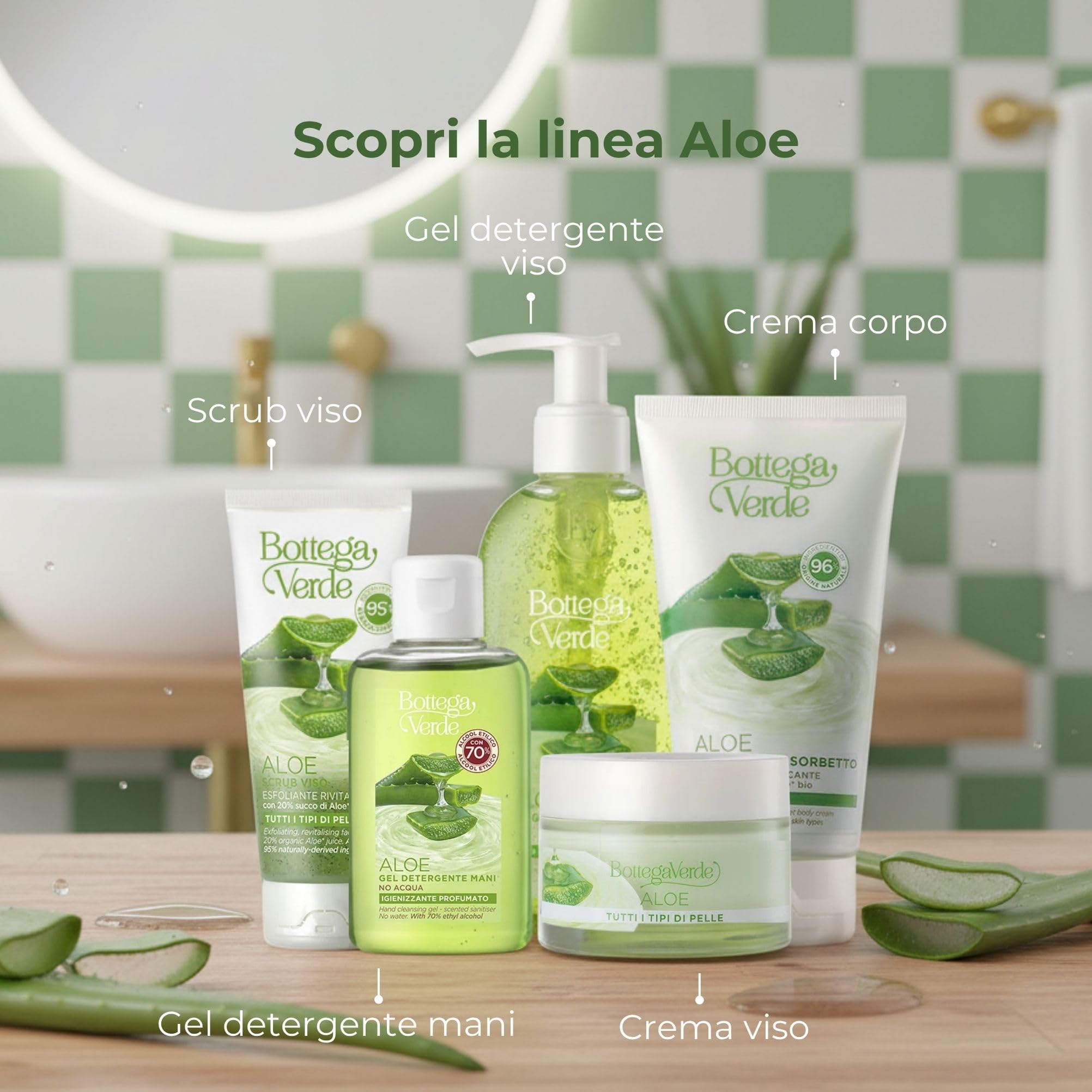 Bottega Verde - Aloe, Gel Detergente Viso, 200 ml, Idratante e Lenitivo con 20% di Succo di Aloe Bio, Detersione Delicata per Tutti i Tipi di Pelle, Formula Fresca e Naturale