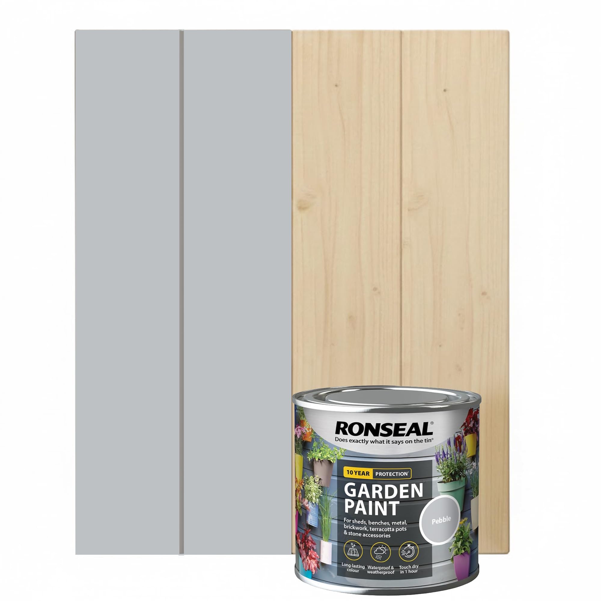 DUAYRA 2.5 L Garden Paint, Water Based Exterior Paint, UV Damage Mid Sheen Weather Resistant Paints For Pots, Bricks, Metal, Fast Drying Fence Paints, Resists Cracking (Pebble, 2.5 L)